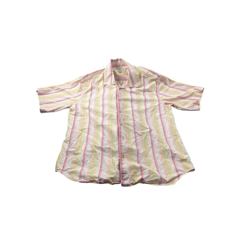 Tommy Bahama Mens Striped Short Sleeve Button Up Shirt Size L 100% Cotton Casual